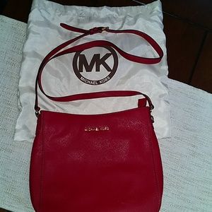 Michael Kors red leather cross body bag